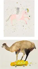 Tomoko Nagai, Two works: (i) Prince ; (ii) Yellow Taxi, 2010, (i) acrylic, watercolour, graphite, colour pencil, ink, Conté and glitter on paper mounted on panel (ii) watercolour, graphite, colour pencil, ink, pastel, glitter and sticker collage on paper mounted on panel