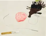 SoiL Thornton, Gash Term Allergy, Plum Allergy, Smoke Allergy, 2015, acrylic, ink, grease pencil and wood collage on paper