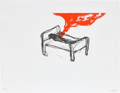 Bed 2 by Chiharu Shiota, 2015, lithograph on paper, offered Oct 2022