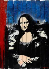 Blek le Rat, Mona Lisa (Red & Blue), spray paint and acrylic on wood