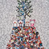 Kaikai, Kiki, DOB, and POM atop the Mount of the Dead by Takashi Murakami, 2013, offset lithograph on wove paper, offered Oct 2022
