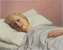 John Currin, Girl in Bed, 1993, oil on linen