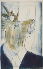 Albert Oehlen, Untitled, 1989, acrylic, ink, resin and drypoint on paper laid on canvas