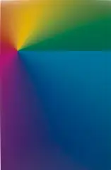 Cory Arcangel, Photoshop CS: 110 by 72 inches, 300 DPI, RGB, square pixels, default gradient "Spectrum", mousedown y=9900 x=3450, mouseup y=990 x=21450, 2010, chromogenic print face mounted to Diasec, in artist's frame