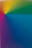 Cory Arcangel, Photoshop CS: 110 by 72 inches, 300 DPI, RGB, square pixels, default gradient "Spectrum", mousedown y=9900 x=3450, mouseup y=990 x=21450