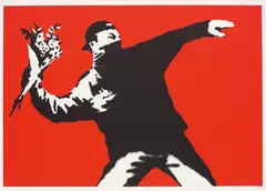 Banksy, Love is in the air, 2003, screen print on paper