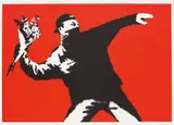 Love is in the air by Banksy, 2003, screen print on paper, sold Apr 2021