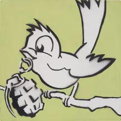 Banksy, Bird with Grenade, 2005, spray paint and acrylic on canvas