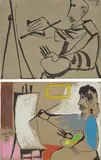 Pablo Picasso, Le Peintre, recto: graphite and ink on cardboard; verso: oil pastel and ink on cardboard, double-sided work