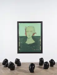 Ohne Titel by Thomas Schütte, 1986, acrylic on paper laid on canvas and 7 ceramic vases, offered Apr 2021