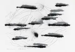 Mario Merz, Leggere nelle nuvole, 1992, graphite and spray paint on paper