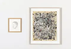 Art & Language, Portrait of President Barack Obama in the Style of Jackson Pollock, 2013, enamel on canvas mounted on panel and graphite on paper, in 2 parts