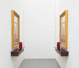 Leandro Erlich, Cadres Dores, 2008, 2 framed photographs, 2 wooden shelves and 2 glass vases