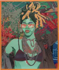 Amani Lewis, Azarri in Green, 2019, acrylic, glitter, paper collage and digital print on canvas