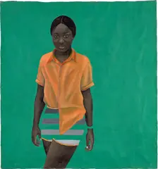 Chiderah Bosah, Lady in Orange, 2020, acrylic on unstretched canvas mounted on canvas