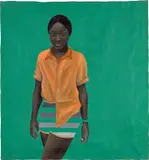 Chiderah Bosah, Lady in Orange, 2020, acrylic on unstretched canvas mounted on canvas