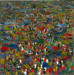 Market Place by Ablade Glover, 1988, oil on canvas, sold Jul 2021