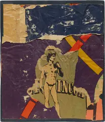 Senza Titolo by Rotella, 1960, paper collage on panel, sold Jul 2021
