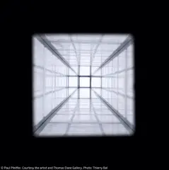 Vertical Corridor by Paul Pfeiffer, 2004, metal, Plexiglas, neon armature and mirror, sold Jul 2021