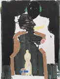 Magnus von Plessen, Zwei Figuren mit Flasche und Glas, 2009, cardboard collage, graphite and oil on canvas