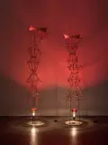 Ólafur Elíasson, Two Hot Air Columns, 2005, stainless steel, heat lamp and electric wire and plug, in 2 parts