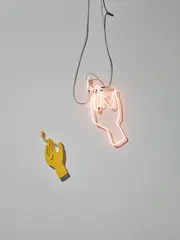 Helen Marten, Night Lites (Pitted Orange), 2011, neon tubes, electrical components, hi-density polystyrene, laser cut powder coated steel and vinyl, in 2 parts