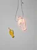 Helen Marten, Night Lites (Pitted Orange), 2011, neon tubes, electrical components, hi-density polystyrene, laser cut powder coated steel and vinyl, in 2 parts