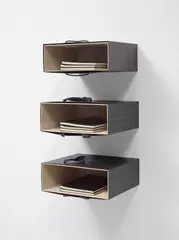 Adel Abdessemed, Prostitute, 2008, artist's transcript in ink of the Bible, Torah, Koran in leather bound notebooks in wooden boxes and acrylic on paper shopping bags