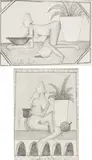 Nicolas Party, 2 works: (i) Femme crachant dans un vase avec plante ; (ii) Femme assise crachant vase et pomme