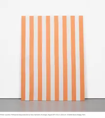 Daniel Buren, Peinture acrylique blanche sur tissu rayé blanc et orange, white acrylic paint on cotton, woven in alternating white and orange vertical stripes