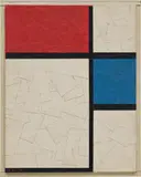 Tom Sachs, 119 Composition no. 11: 1929 Composition with Blue and Red, 1996, duct tape on panel