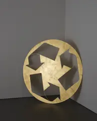 Kelley Walker, Untitled (Recycle Sign), 2006, gold leaf on laser-cut steel
