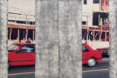 Ian Wallace, Construction Site I (Veronique), 1990, acrylic, photolaminate and ink monoprint on canvas, diptych