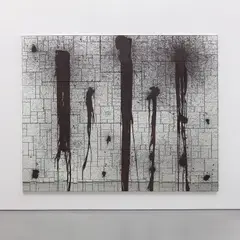 Rashid Johnson, Black Lines, 2012, mirrored tiles, black soap and wax on panel, in 6 parts