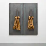 Yannis Kounellis, Untitled, 1989, steel plates, iron beam, burlap sack and rope