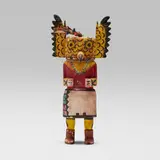 Hopi Tribe, Katsina doll representing Mongwa, the Great Horned Owl, c. 1955, wood, natural pigments, feathers, cloth