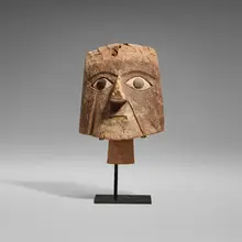 Chancay, Funerary mask, carved wood, pigment, stone