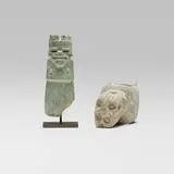 Anthropomorphic hache and ritual mace head by Nicoya-Guanacaste and Atlantic Watershed Region, jade; volcanic stone, sold Jul 2025