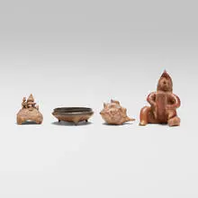 Collection of four objects by Colima, terracotta, sold Jul 2025