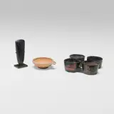 Olmec, Collection of three objects, earthenware; glazed earthenware; stone
