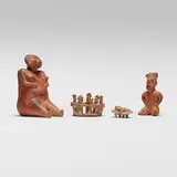 Nayarit, Collection of three figures and figurative group, terracotta, earthenware