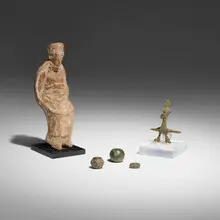 Ancient Middle Eastern, Collection of five objects, bronze; terracotta; copper, brass, and/or leaded-copper