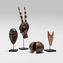 African, Collection of four objects, carved wood, pigments; copper alloy