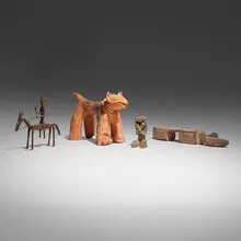 Collection of four objects by African, terracotta; iron; bronze; wood, sold Jul 2025