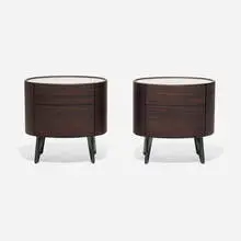 Emmanuel Gallina, Kelly nightstands, pair, spessart oak veneer, lacquer