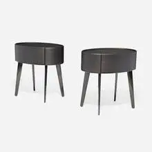 Emmanuel Gallina, Kelly nightstands, pair, elm veneer, polished and enameled steel