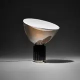 Taccia Small table lamp by Achille & Pier Giacomo Castiglioni, glass, enameled aluminum, stainless steel, plastic, sold Jul 2025