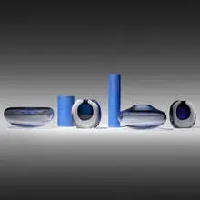 Klaar Prims, Collection of six vases, blown, cut, and polished glass