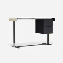 Eileen writing desk by Antonio Citterio, brushed aluminum, leather, dyed oak, chrome-plated steel, sold Jul 2025