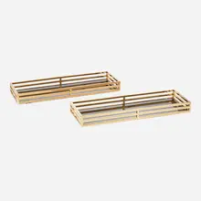 Eichholtz, Ersa trays, pair, brass-plated stainless steel, glass